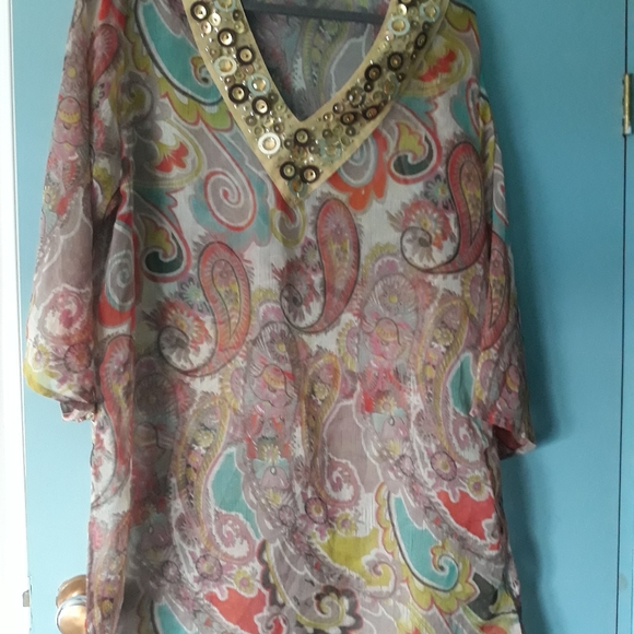 Parsley & Sage Sheer Beach Cover Top XL - Picture 2 of 8